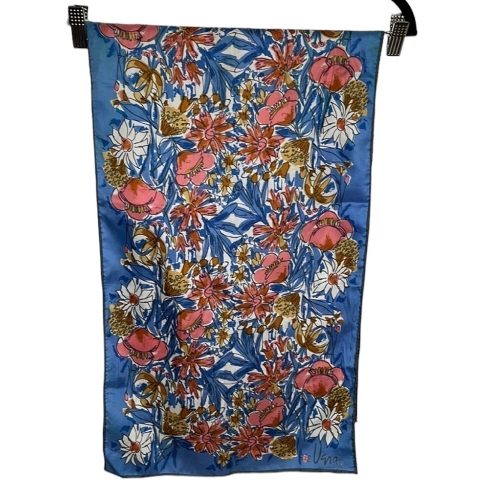 VTG Vera Neumann Blue Floral Rectangle Oblong Scarf HOLES